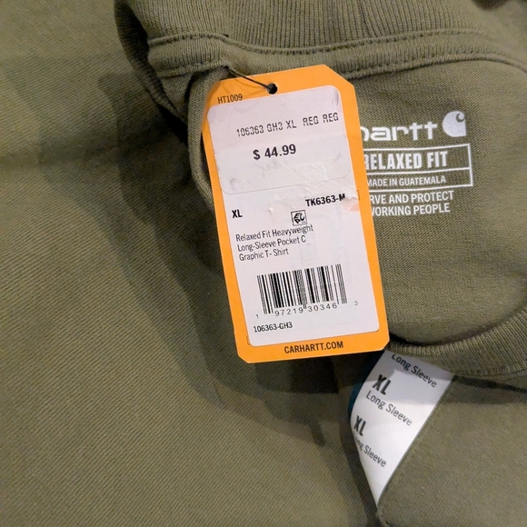 Carhartt Money Green Sage Long Sleeve Pocket Tee With Back Logo Size XL - Picture 10 of 16